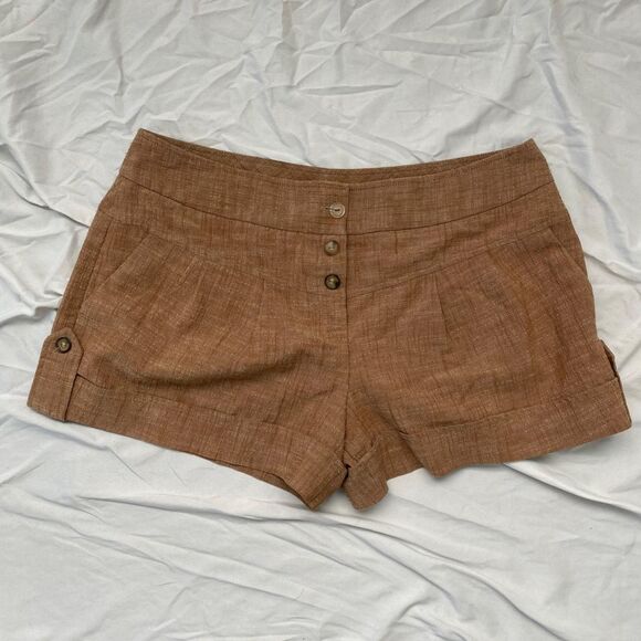 Iz Byer Early 2000's Brown Tan Linen Look Ultra Short Micro Shorts Size 11 / M - Picture 1 of 5